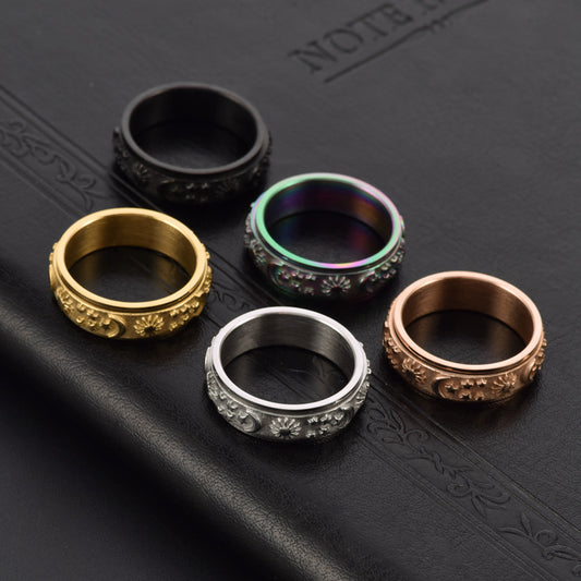 Sun Moon Star Can Rotatable Lady Rings