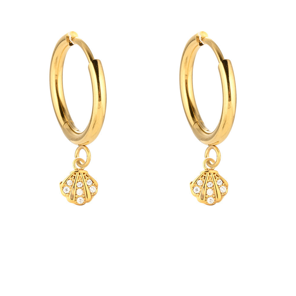Fashion Stainless Steel Full Zircon Shell Starfish High Sense Refined Earrings