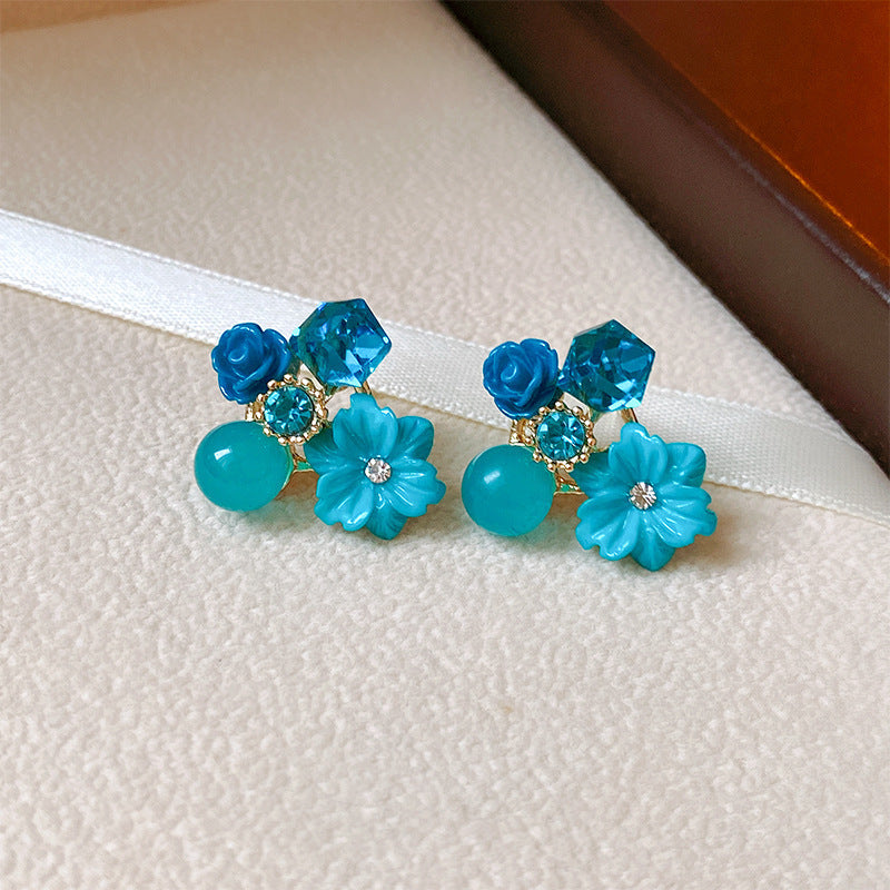 Special Offer Diamond Opal Crystal Flowers Fresh Sweet Mori Earrings