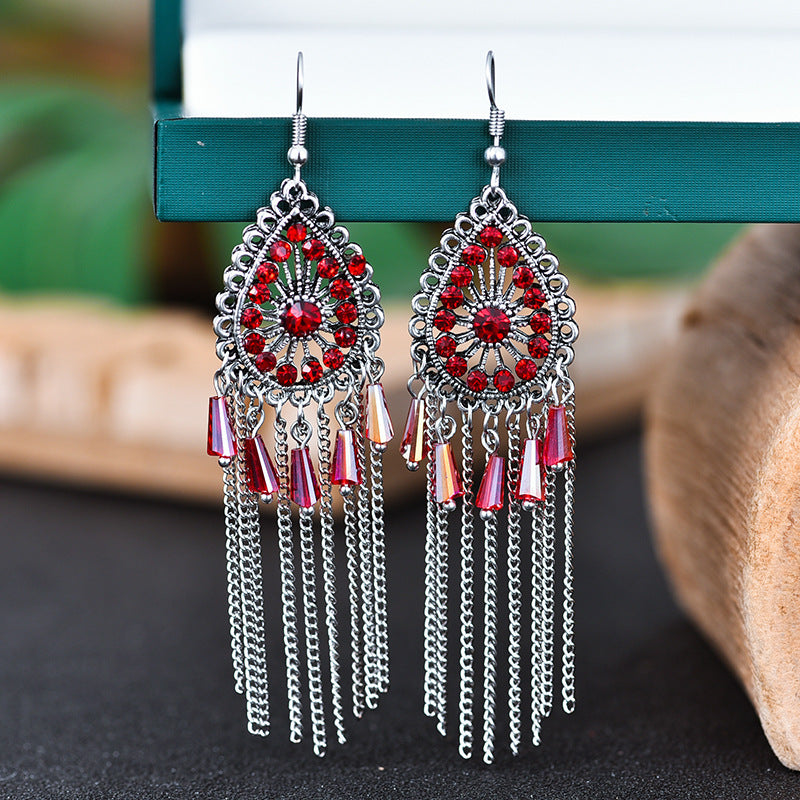 Creative Drop-shaped Jeweled Long Chinese Style Jewelry Earrings