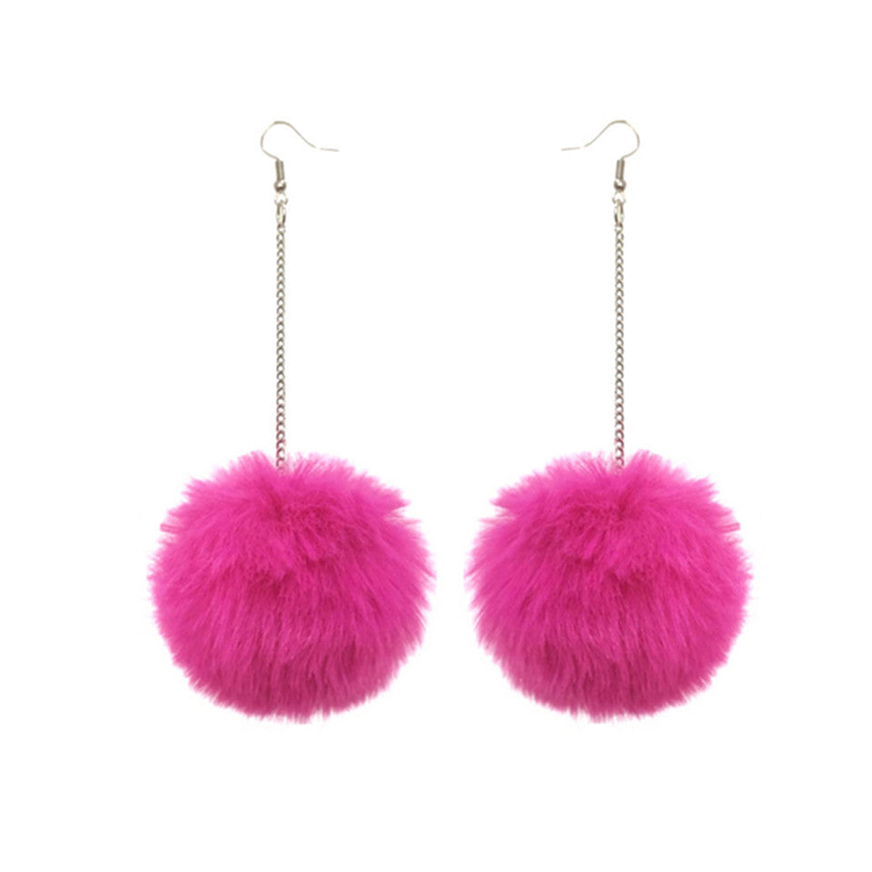 Plush Fur Ball Ear Hook Ethnic Style Popular Sier Chain Earrings