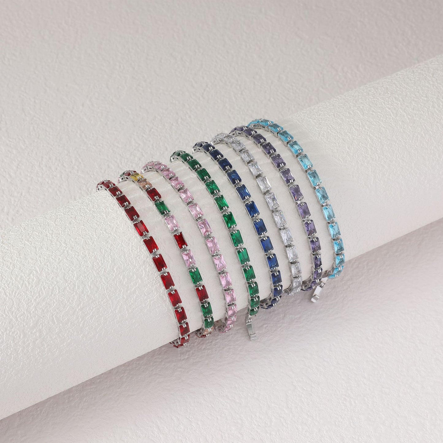 Simple Copper Square Color Zircon Advanced Light Luxury Rainbow Folding Bracelet
