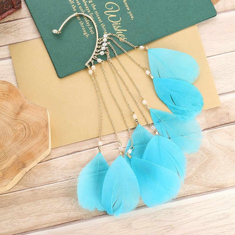 Women's Fairy Exaggerated Bohemian Feather Tassel Long Earrings