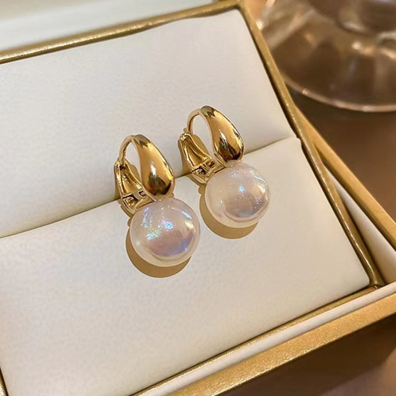Women's Sier Needle Mermaid Pearl Retro Simple Graceful Earrings