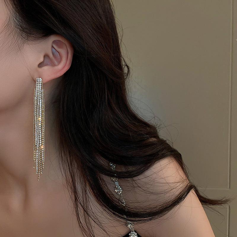 Women's Sier Needle Zircon Water Drops Tassel Fashionable Light Luxury High-grade Rings