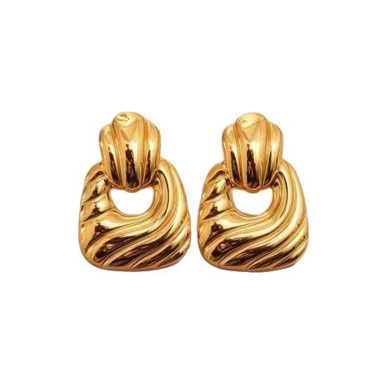 Vintage Stainless Steel Gold Unique Design Earrings