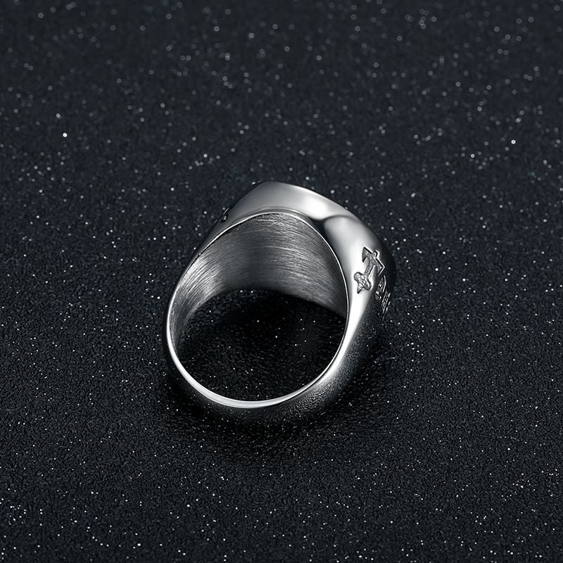 Men's Steel Templar Samurai Inscription Red Epoxy Ring