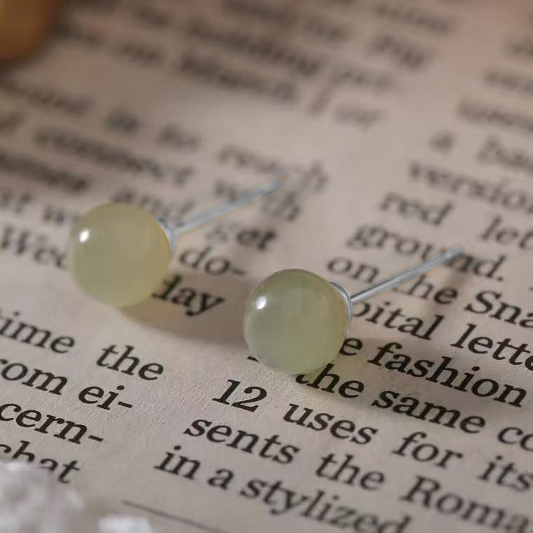 Sterling Sier Natural Jade Ear Gentle Lady Temperamental Retro Minority Earrings