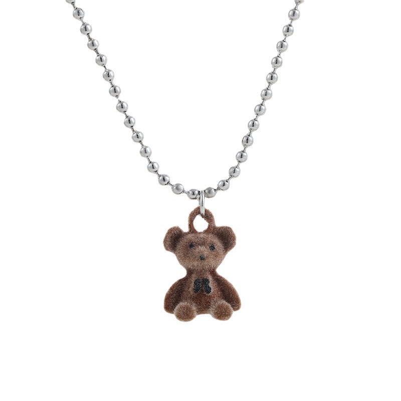 Women's Plush Bear Sweater Chain Long Clavicle Necklaces