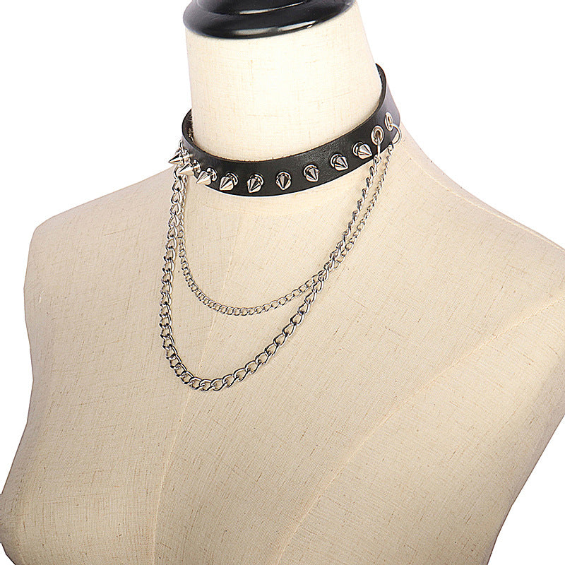 Punk Rock Gothic Rivet Pointed Nail Leather Personality Metal Chain Collar