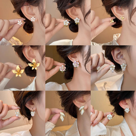 Inlaid Zircon Flower Elegant High-grade Pearl Earrings