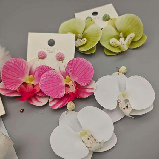 Women's Personalized Three-dimensional Phalaenopsis Flower Head Flowers Exaggerated High Sense Stud Earrings