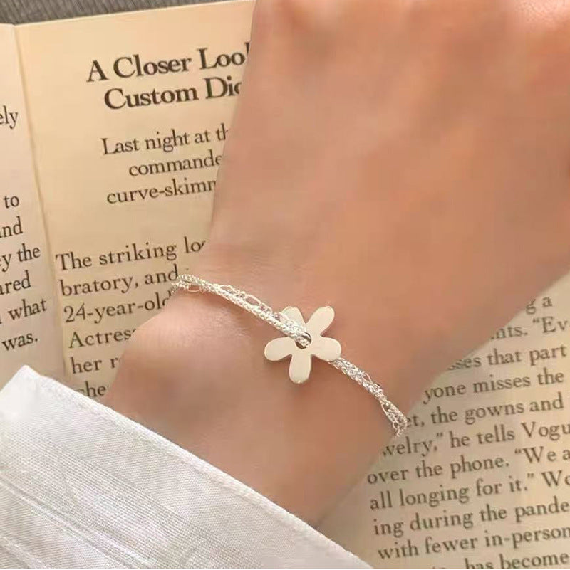 Women's Exquisite Sterling Sier Snake Bones Chain Ball Stitching Asymmetric Light Bracelet
