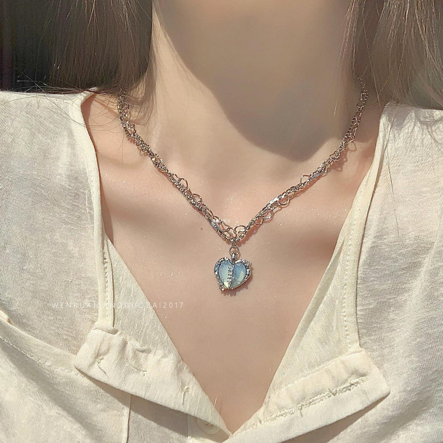 Niche Design Rhinestone Love Chain Heart-shaped Necklaces