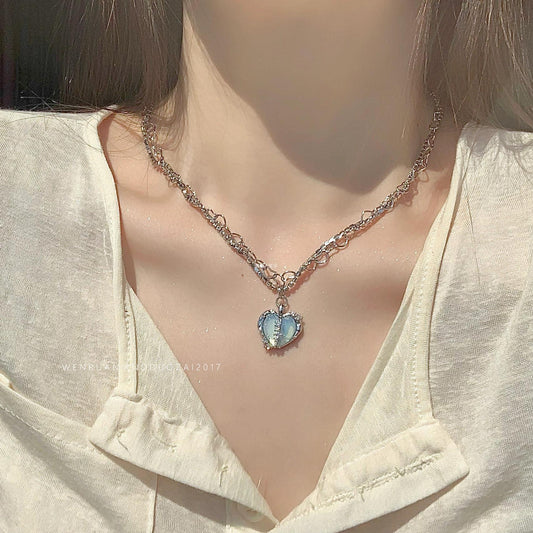 Niche Design Rhinestone Love Chain Heart-shaped Necklaces