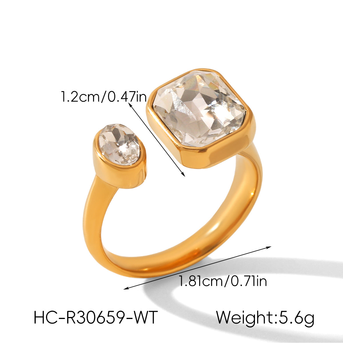 Geometric Zircon Light Luxury High-grade Stainless Steel Open Female Rings