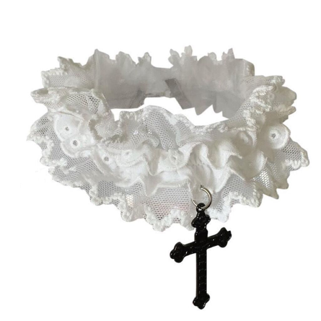 Lace Cross Elastic Flower Side Leg Gothic Antique Neck Rings