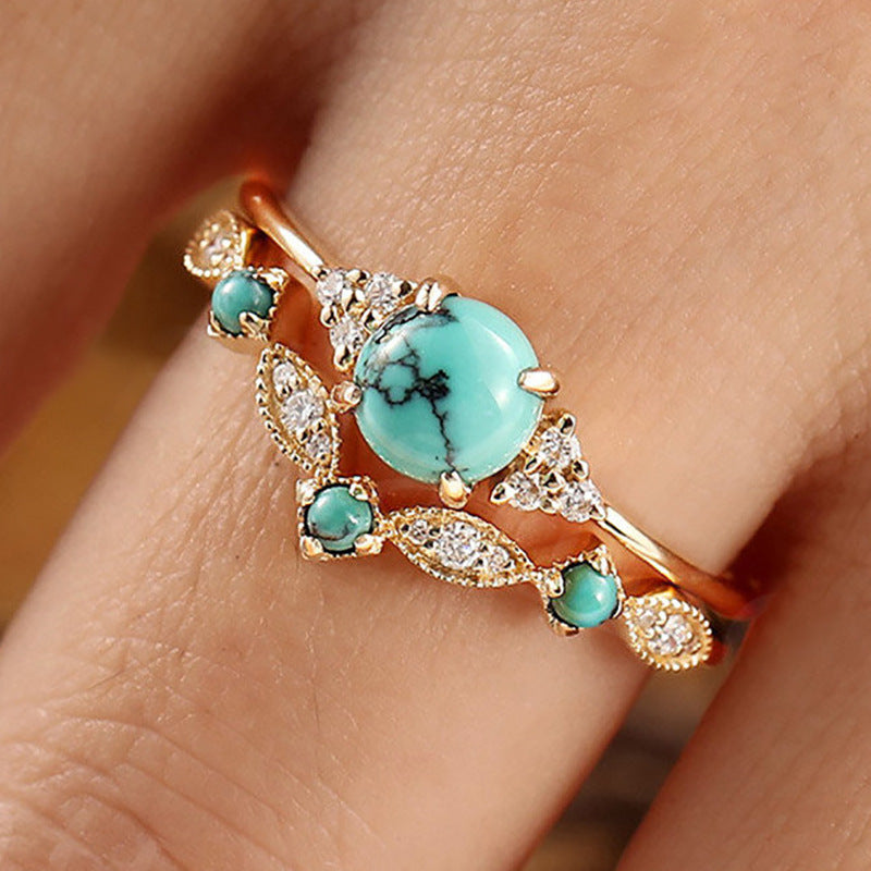 Comfortable Trendy Women's Sier Retro Turquoise Rings