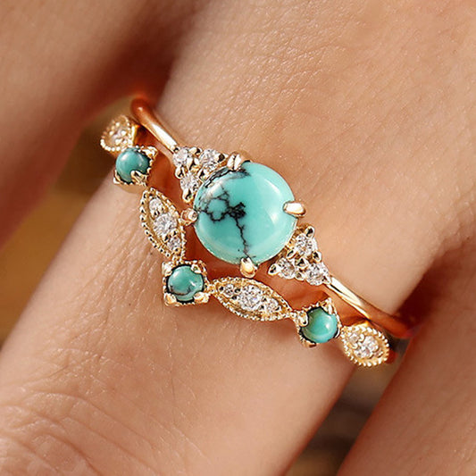 Comfortable Trendy Women's Sier Retro Turquoise Rings