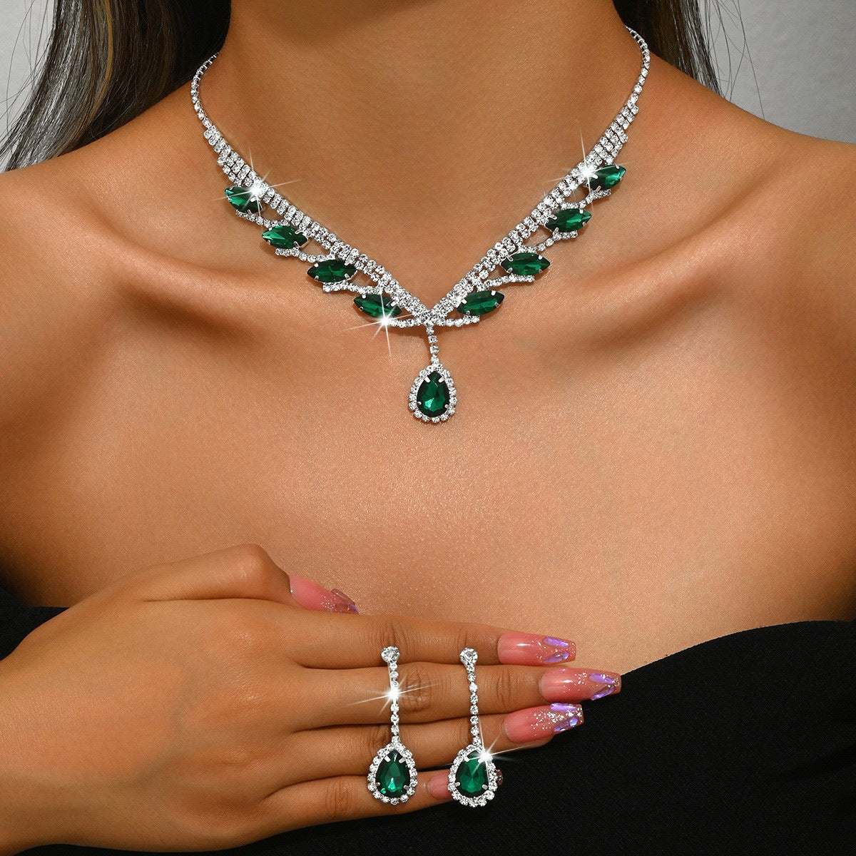 Kit Zircon Wings Water Drop Wedding Dinner Party Formal Jewelry Set