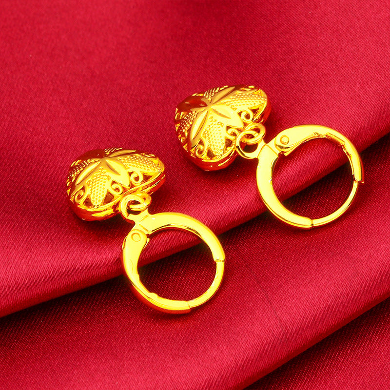 Women's Vietnam Placer Gold Love Heart Small Earrings