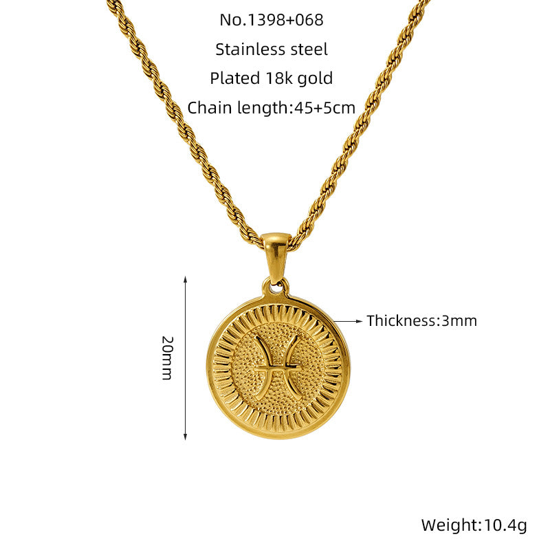 Round Constellation Female Twee Titanium Steel Necklaces
