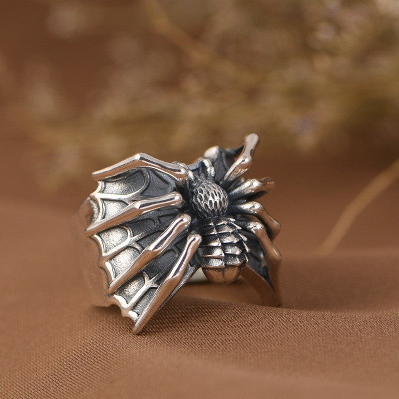 Men's Retro Distressed Thai Sier Hip Hop Spider Opening Adjustable Rings