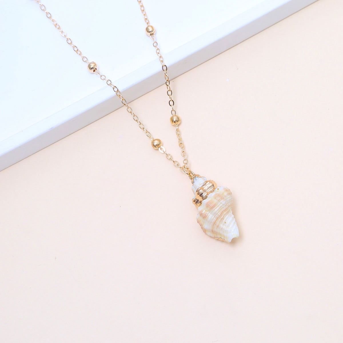 Ball Bead Chain Natural Shell Electroplated Necklace