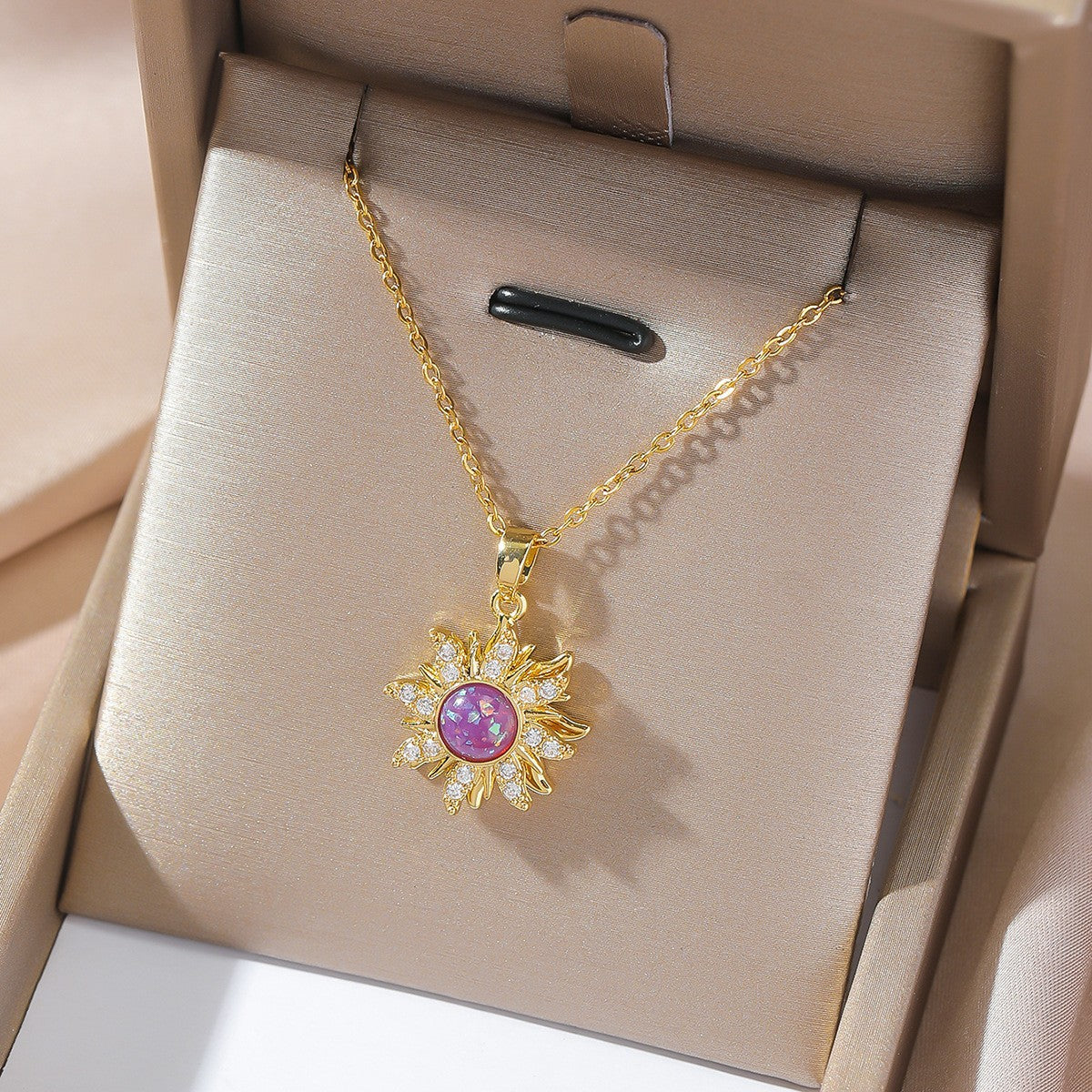 Women's Colorful Flower Titanium Steel Clavicle Chain Necklace