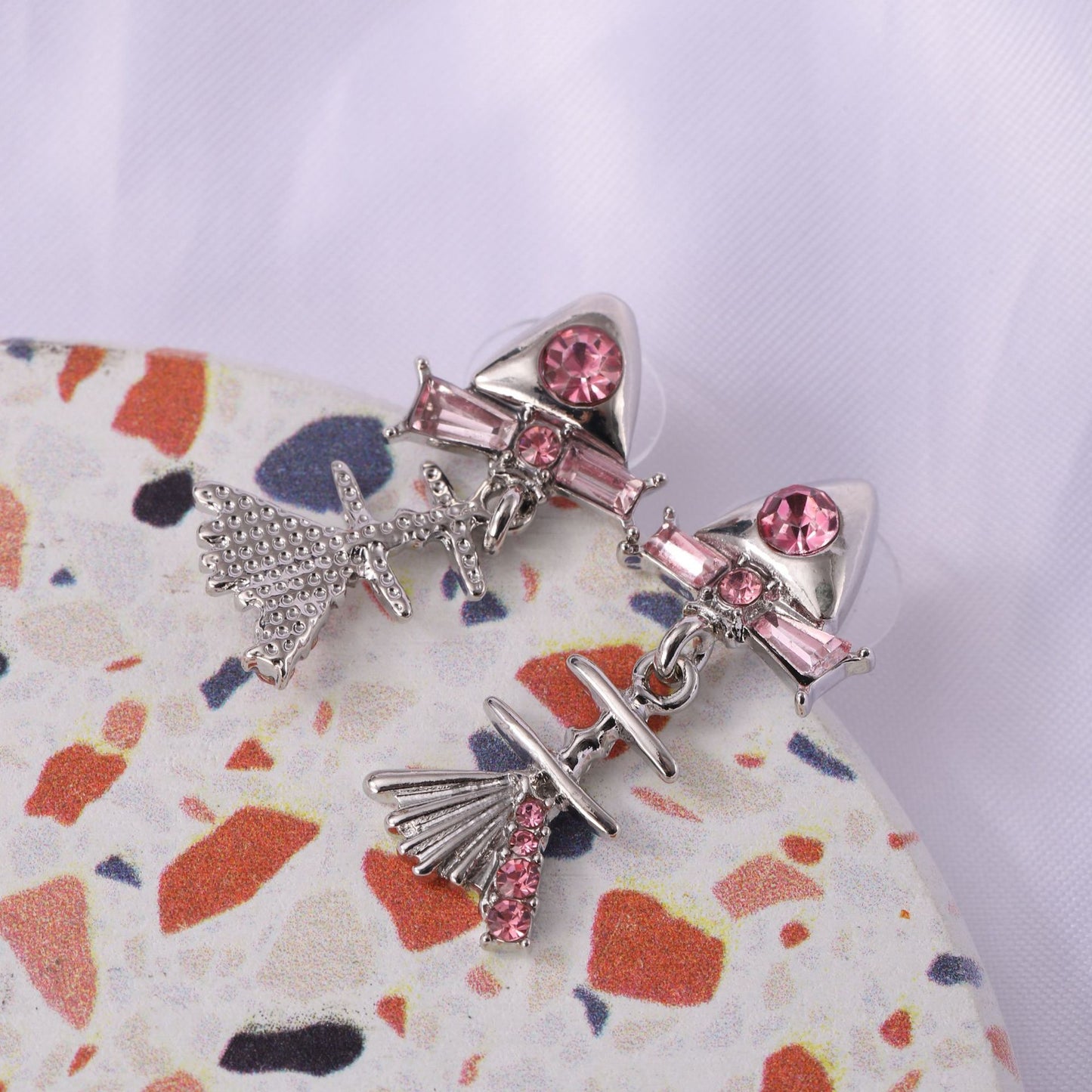 Cute Fishbone Bow Zircon Eardrops Niche Earrings