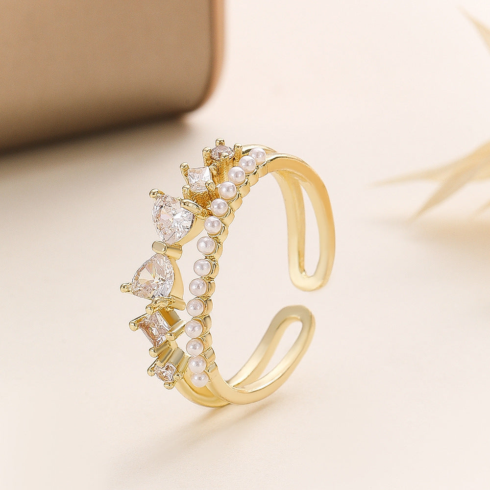 French Refined Zircon Female Design Temperament Open Super Fairy Flowers Rings