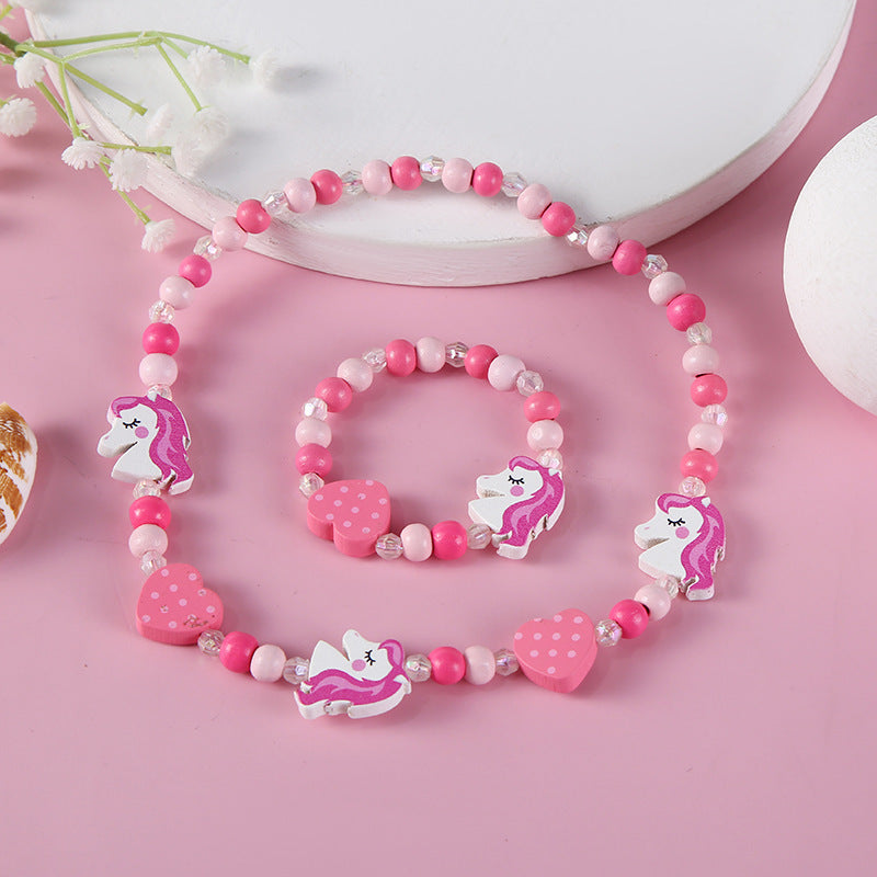 Children's Mixed Color Beaded Wooden Bead Handmade Bracelets