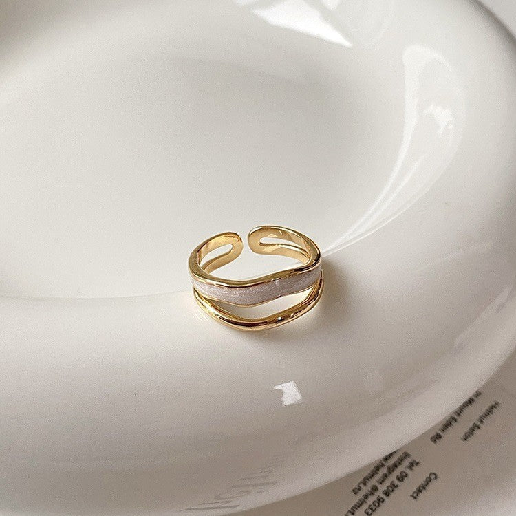 Women's Enamel Flower Open Golden Petal Design Rings