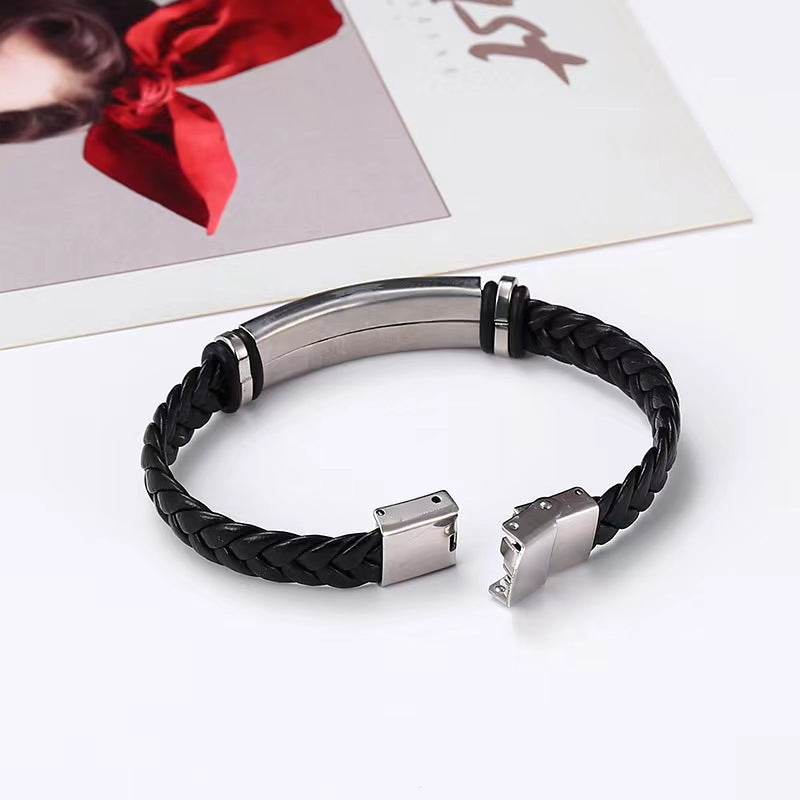 Simple Casual Stainless Steel Leather Woven Bracelets