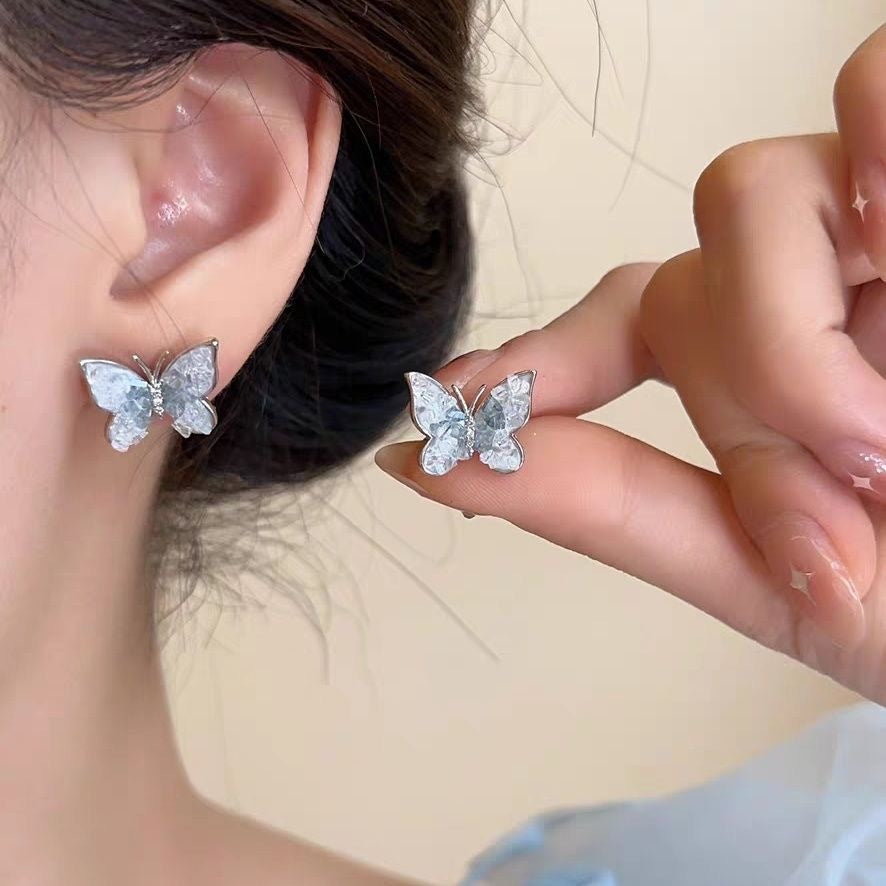 Women's Sense Light Luxury Temperament Crystal Butterfly Summer Exquisite Earrings