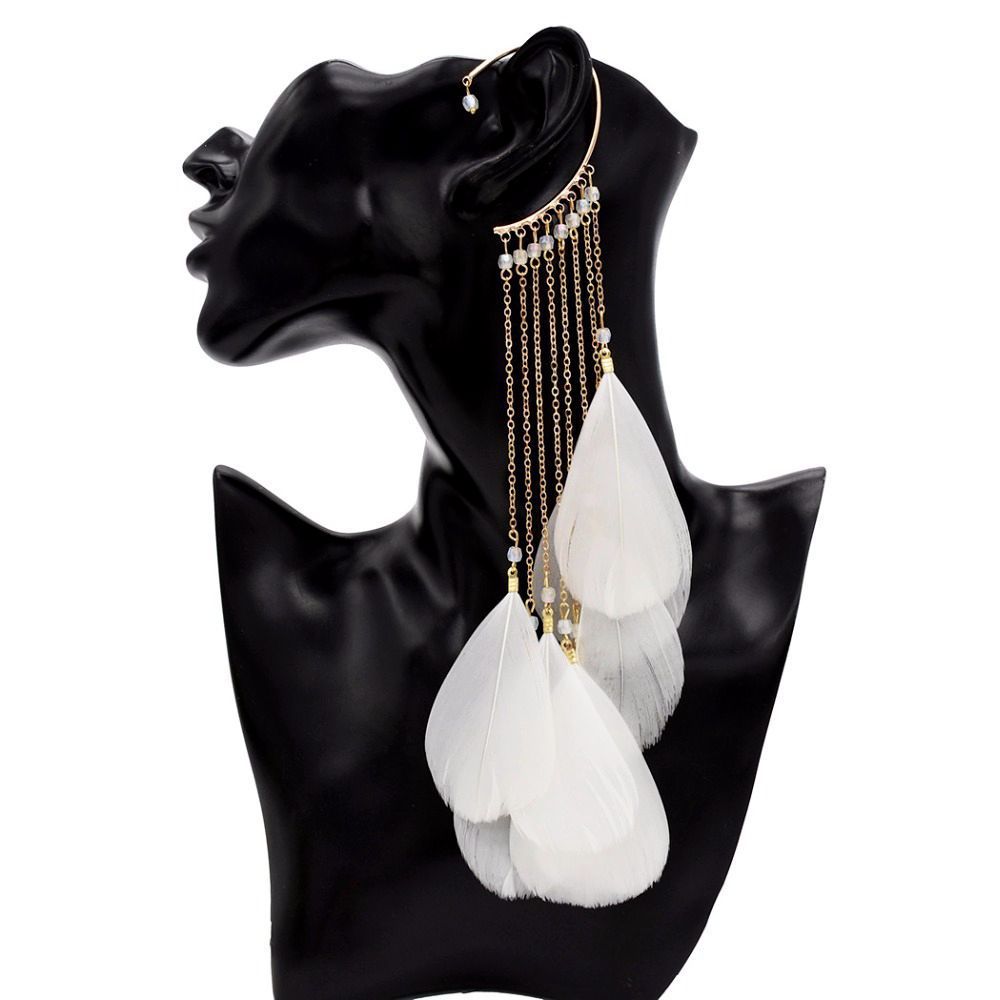 Women's Fairy Exaggerated Bohemian Feather Tassel Long Earrings
