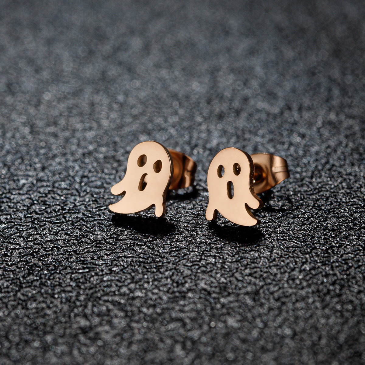 Stainless Steel Goldfish Bird Ear Design Ghost Skull Stud Earrings
