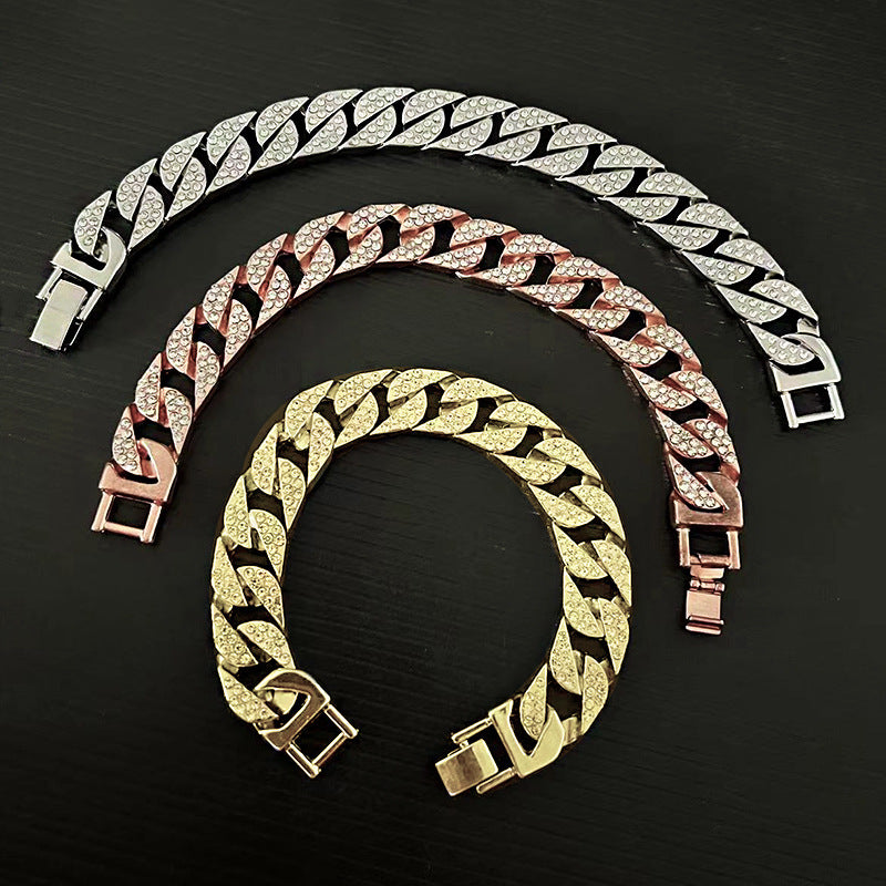 Men's Hip Hop Cuban Trendy Style Nightclub Hand Diamond Bracelets