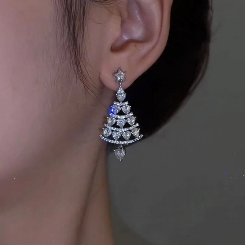 Tree Zircon Design Rotatable Snowflake Running Earrings