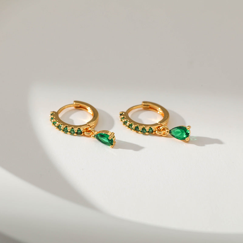 Copper Plated Gold Emerald Zircon Texture Small Drop-shaped Design Rings