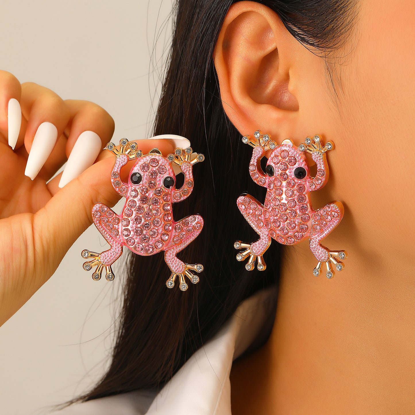 Women's Design Alloy Inlaid Zircon Imitation Pearl Frog Animal Stud Earrings