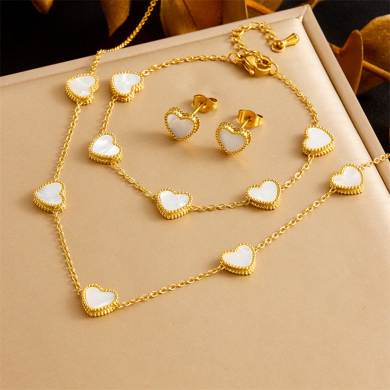 Exquisite Gold-plated Stainless Steel Love Pearl Flower Butterfly Jewelry Set