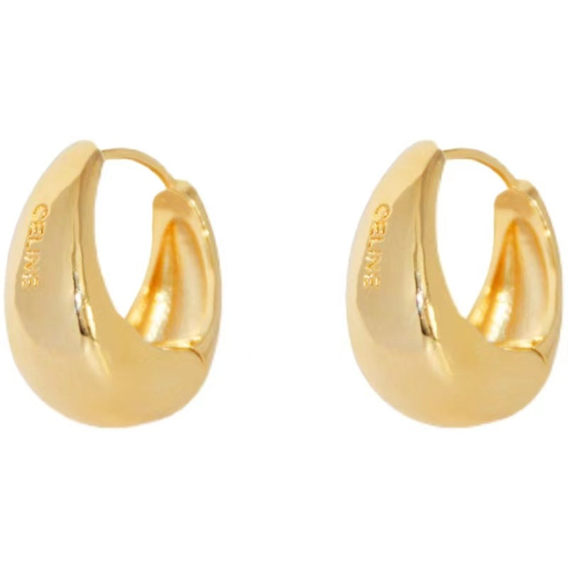 French Retro Metal Brass Gold-plated Cold Earrings