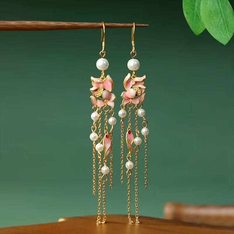 National Style Sweet Flower Entry Lux Elegant Tassel Ear Hook