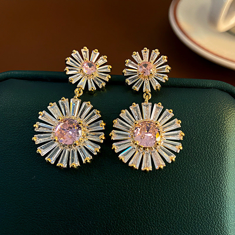 Women's Sier Needle Flower Color Zircon Mori Sweet Fashion Earrings