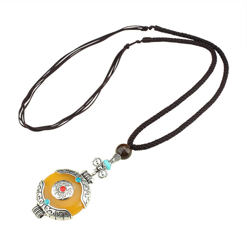 Women's & Men's Ethnic Style Tibetan Ping An Fu Long Water Drop Sweater Necklace
