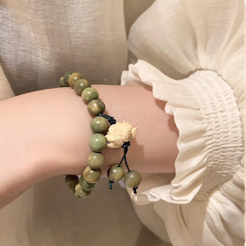 Women's & Men's Faces Gold Silk Willow Rosary Single Circle Bead Bracelets