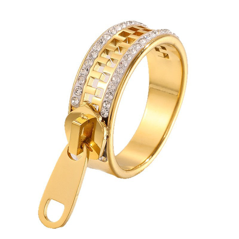 Titanium Steel Design Zipper Light Luxury Versatile Ring