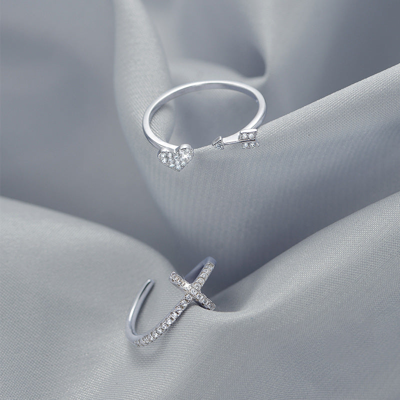 Women's Rhinestone Love Arrow Opening Adjustable Simple Rings