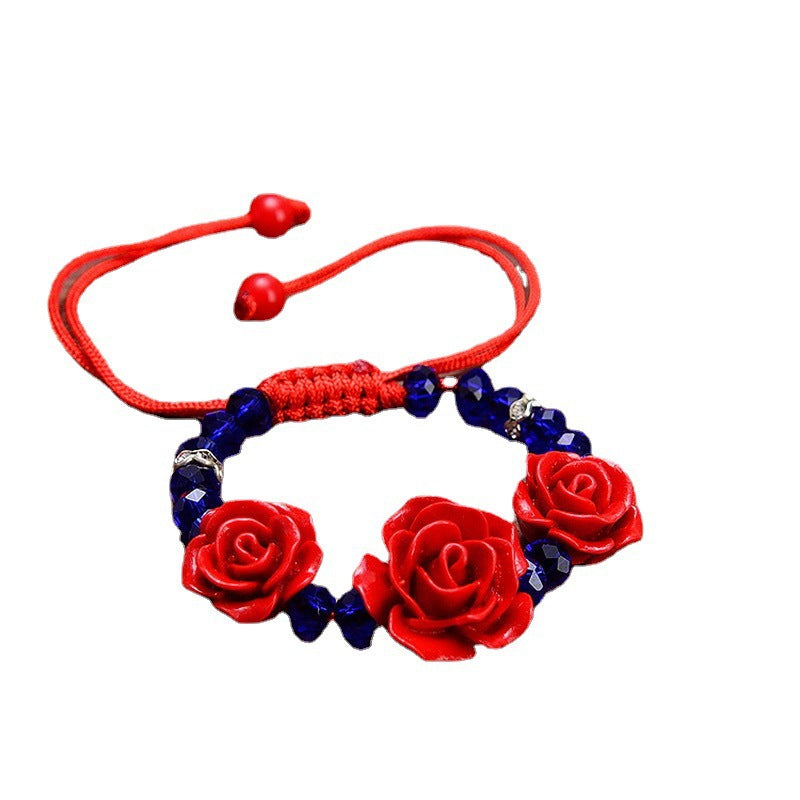 Women's Red Rose Ethnic Style Flower Beaded Bracelets